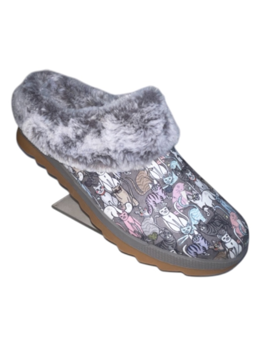 BOBS From Skechers Cozy Chill Shoes Womens Size 9.5 Cat Faux Fur Mule Slippers